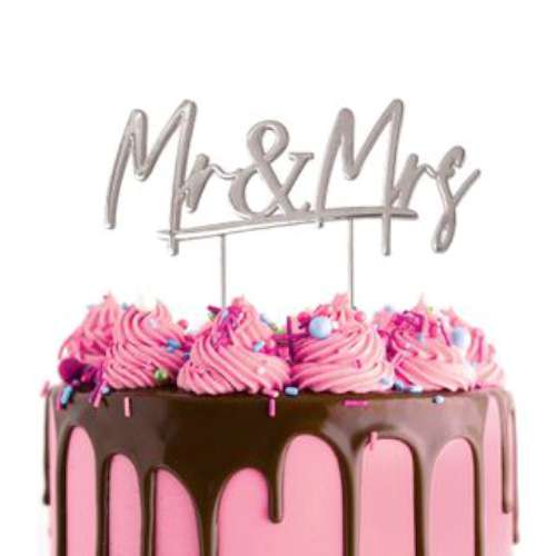 Mr and Mrs Silver Metal Cake Topper